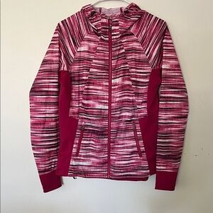 Marmot Pink and White Striped Full Zip Windbreaker Jacket Size Medium